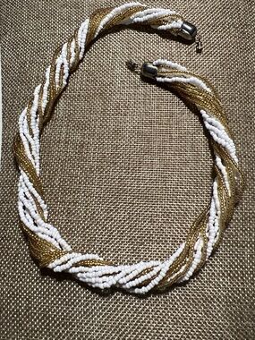 Gold & White Twisted Bead Statement Necklace - Women Jewelry
